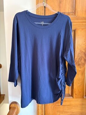 Belle by Kim Gravel Navy Side-Ruche Long Sleeve Top